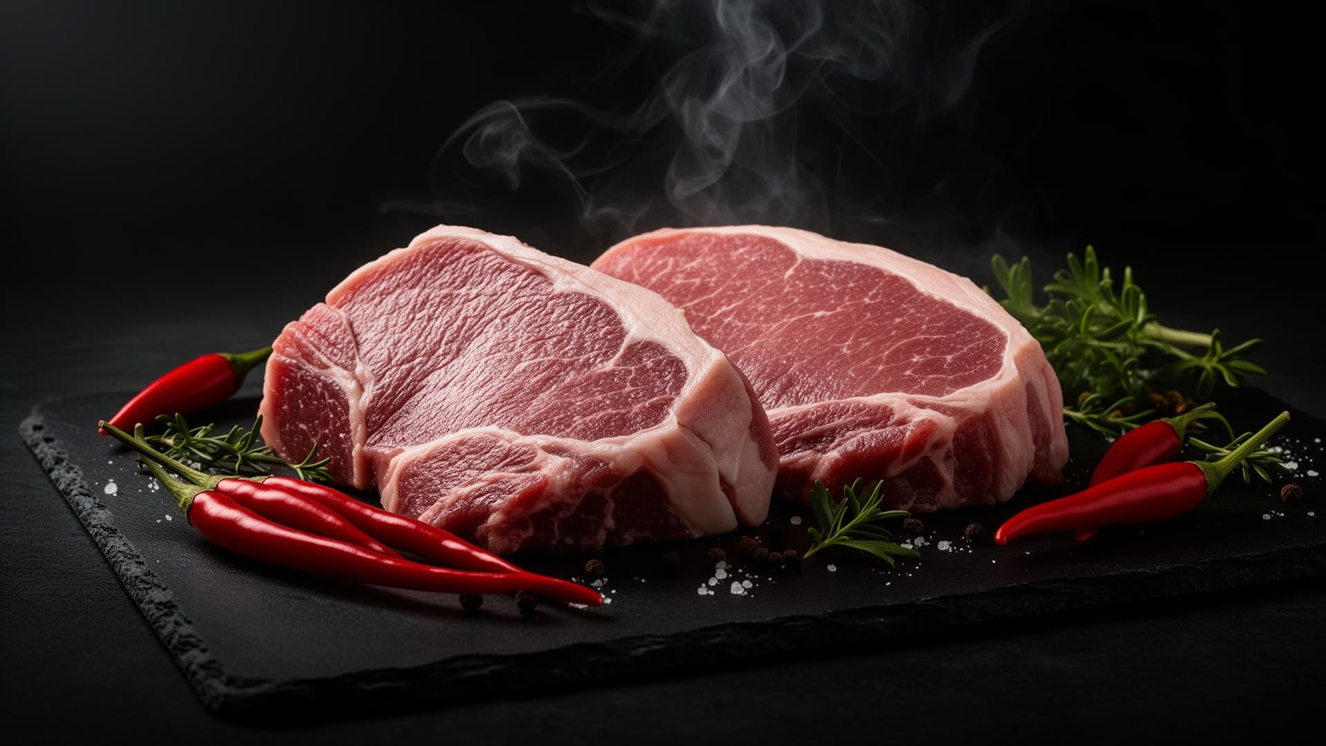 Premium fresh pork cuts on slate